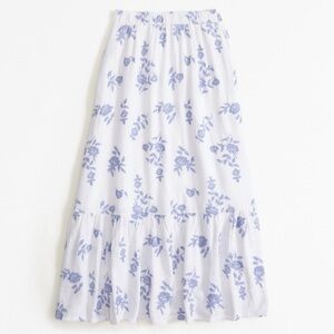 NWT Abercrombie & Fitch Linen-Blend Embroidered Tiered Maxi Skirt